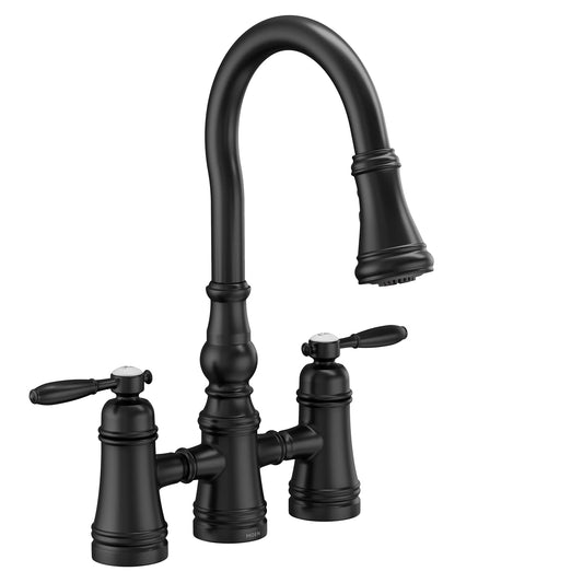 Moen S73204 Weymouth 1.5 GPM Bridge Pull Down Kitchen Faucet - Black