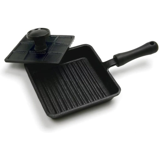 Norpro Cast Iron Mini Single Sandwich Stovetop Outdoor Panini Press Grill, Black