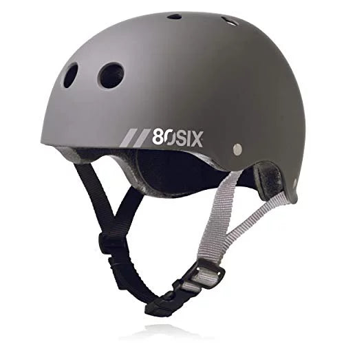 80Six Dual Certified Kids? Bike, Scooter, and Skateboard Helmet, Grey Matte, Junior - Ages 5+