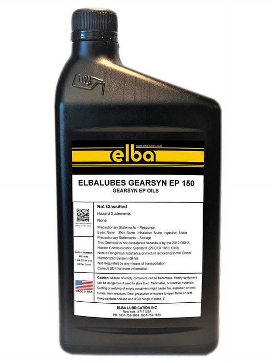 ELBALUBES Gear-SYN EP 150 Synthetic Gear Oils High Performance Lubricant for Heavy-Duty Industrial Gears. Compare to: Chevron Meropa Shell Omala S2 G 150. MOBILGEAR 600 XP (1QTR)