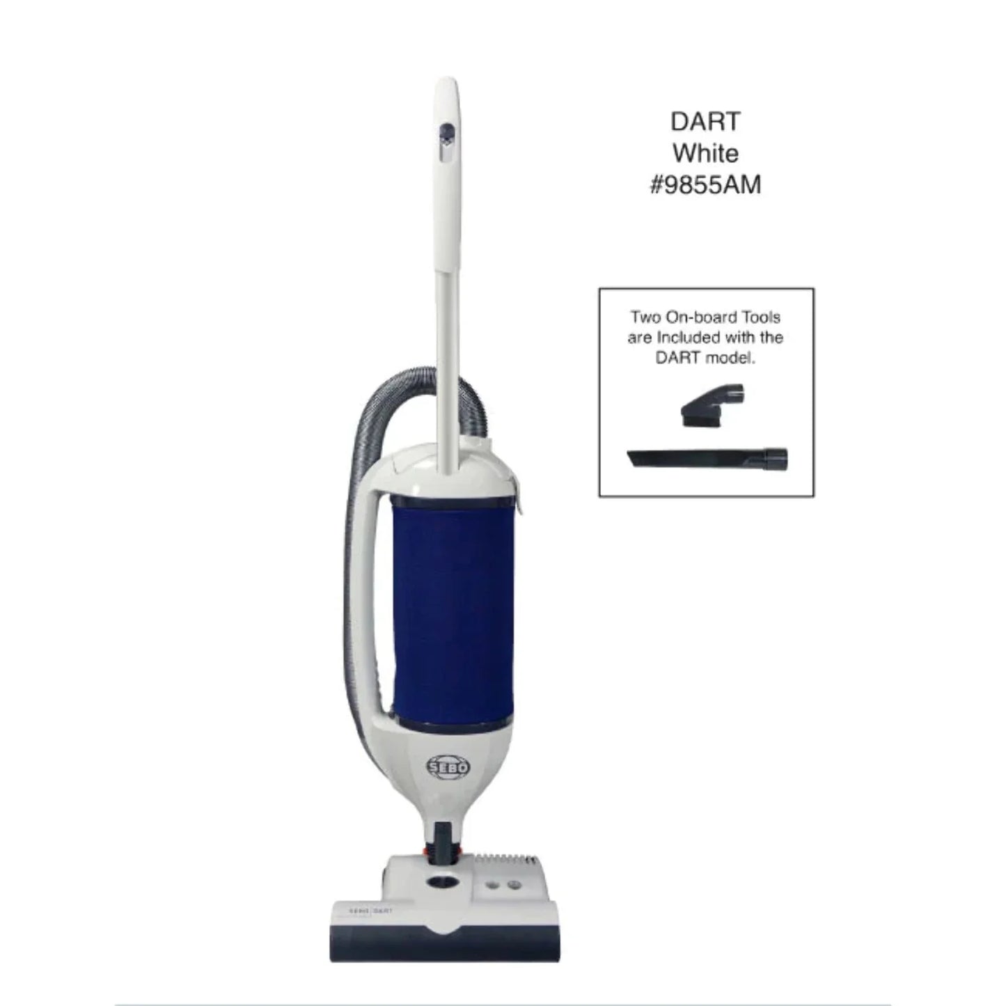 Sebo 9855AM Dart Upright Vacuum (Arctic White/Dark Blue)