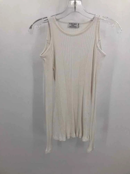 Pre-Owned Frame White Size Medium Open Shoulder Long Sleeve Blouse