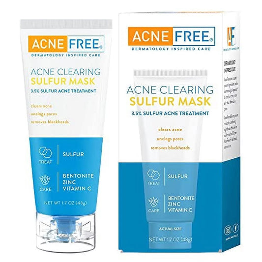 Acne Free Acne Clearing Sulfur Mask 1.7 oz Absorbs Excess Oil and Unclogs Pores with Vitamin C and Bentonite Clay