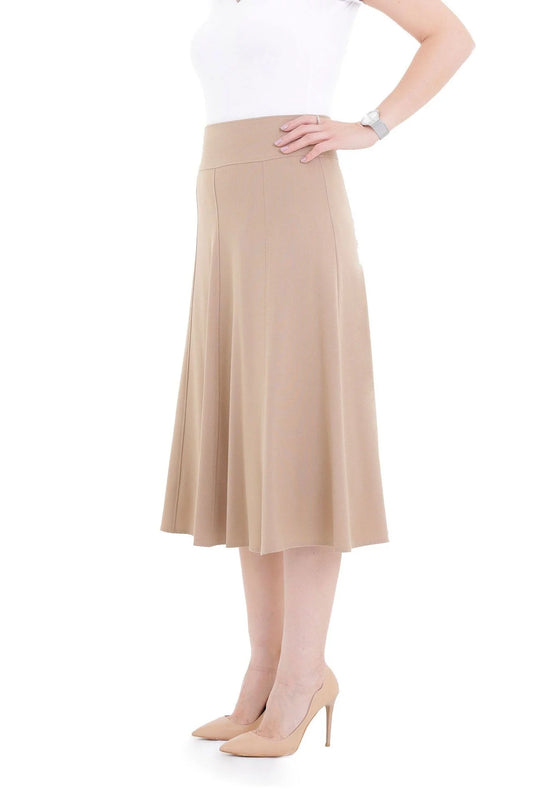 Camel Eight Gore Calf Length Midi Skirt for Every Occasion