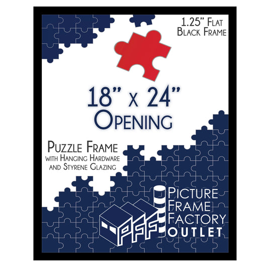 (1) 18x24 - Picture Frame for Puzzles, Photos, Artwork - 1.25 Black MDF Frame with plexi-glass and hanging hardware