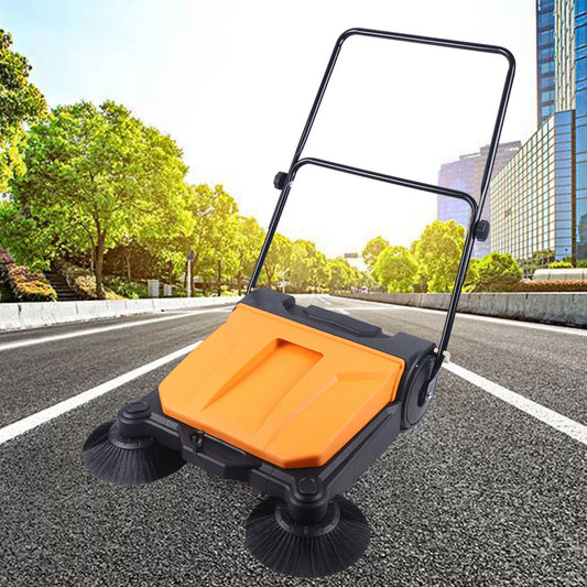 ZhdnBhnos 26'' Industrial Hand-Push Sweeping Machine Walk-Behind Large Area Floor Sweeper Cleaning Brush Backyard Road Cleaner