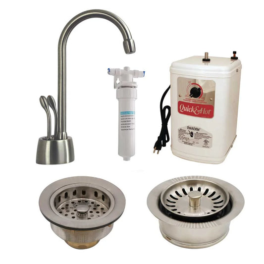 Westbrass C0140-07 Develosah 9 2-Handle Hot & Cold Water Dispenser Faucet Kit with Water Filter and Disposal Trim Set, Satin Nickel
