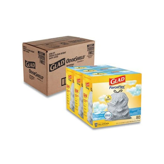 OdorShield Tall Kitchen Drawstring Bags 13 gal, 0.95 mil, 24 x 27.38, White, 240/Carton