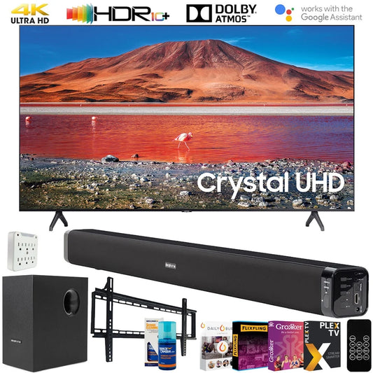 Samsung UN55TU7000 55-inch 4K UHD Smart LED Television (2020) Bundle with Deco Gear 60W Soundbar & Subwoofer