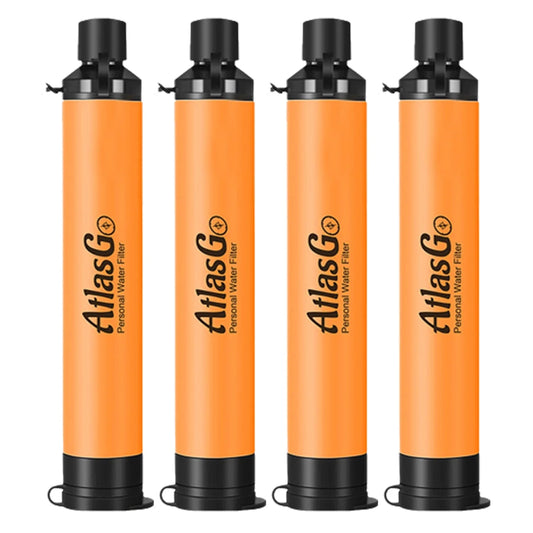 AtlasGo Water Filter Straw, Portable Water Purifier Survival Gear, Personal Water Filtration for Hiking Camping Travel Group Backpacking and Emergency Kits, 4 Pack