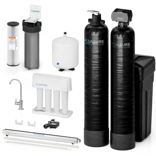 Signature Elite Whole House Water Treatment System with Fine Mesh Resin and KDF85 Carbon Media and 12 GPM Quantum UV Sterilizer System
