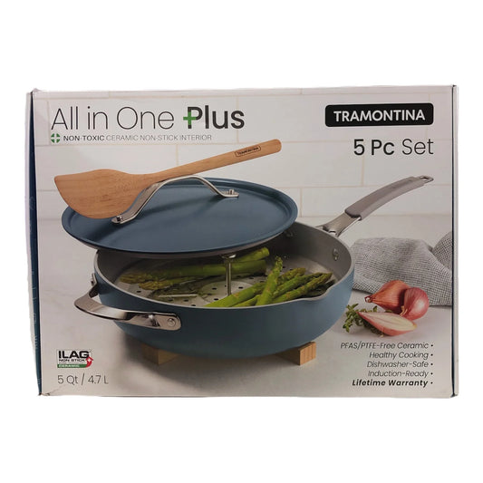 Tramontina Non Toxic Ceramic Non Stick Interior 5-Qt. All-in-One Plus Pan, Blueberry