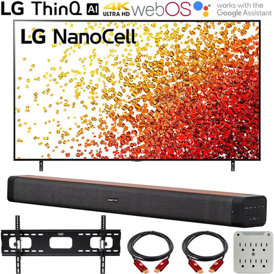 LG 86NANO75UPA 86 Inch Nanocell LED 4K UHD Smart webOS TV (2021) Bundle with Deco Home 60W 2.0 Channel Soundbar, 37-100 inch TV Wall Mount Bracket Bundle and 6-Outlet Surge Adapter