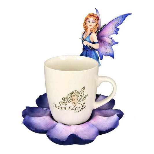 Pacific Giftware Dream Eden Purple Tea Flower Fairy Figurine with Drinking Mug