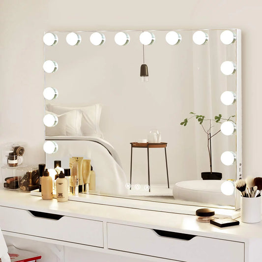 VANITII Large Hollywood Vanity Mirror with Lights USB Tabletop Wall Mount Metal White 31.5x 22.8