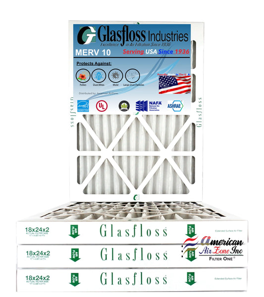 Glasfloss Air Filter 18x24x2 - 2 MERV 10 - (Pack of 4) - Pleated AC or HVAC Air Filter - Furnace Air Filter - Home or Office - Made In The USA.
