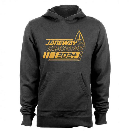GEEK TEEZ Janeway Chakotay 2024 Original Artwork Inspired by Star Trek Women's Hoodie Charcoal Small