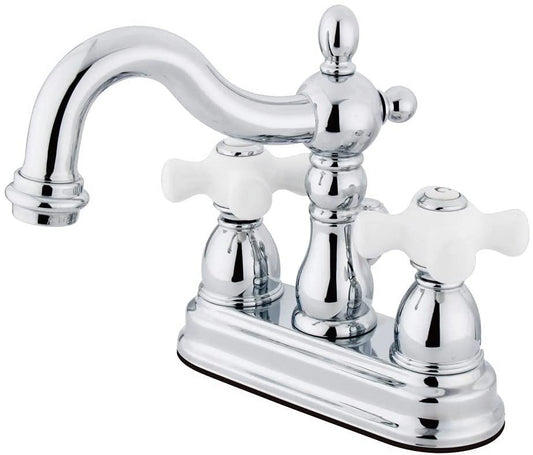 Kingston Brass KB1601PX Heritage 4-Inch Centerset Lavatory Faucet with Porcelain Cross Handle, Polished Chrome