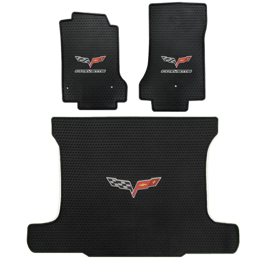 Lloyd Mats Signature Rubber All Weather Floor Mats for Corvette C6 Coupe 2005-2007.5, 3pc Kit - 2pc Fronts & Cargo (Post Fastener)