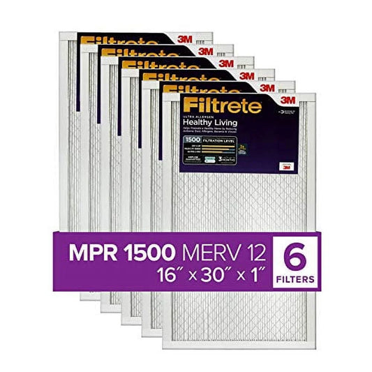 Filtrete 16x30x1, AC Furnace Air Filter, MPR 1500, Healthy Living Ultra Allergen, 6-Pack (exact dimensions 15.81 x 29.81 x 0.78)