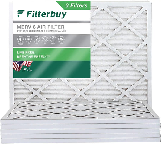 Filterbuy 19.5x21x1 MERV 8 Pleated HVAC AC Furnace Air Filters (6-Pack)