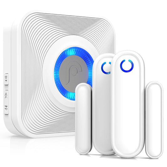 Fosmon Wavelink 51007HOM Wireless Door Open Chime [500 Feet, 52 Tunes, 4 Volume Levels, LED Indicator] with Two Magnetic Door Entry Alert Security Contact Sensor, 1 Wireless Doorbell Plugin Receiver