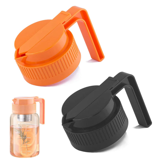 Wide Mouth Mason Jar Pour Spout Lids with Handle Plastic 2 Pack Drinking Lids Bulk Reusable, Mason Jar Pitcher, pancake maple syrup dispenser, salad dressing dispenser- Black&Orange (Jar Not Included)