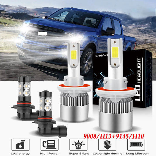 For Ford F150 2009 2010 2011 Headlights 9008/H13 LED High and Low Beam+9145 Fog Light 4pc