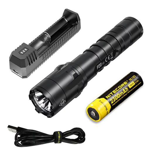 Combo: Nitecore P20 V2 Tactical LED Flashlight - CREE XP-L2 V6 - 1100 Lumens w/NL183 Battery, UI1 Charger +Free Eco-Sensa USB Cord