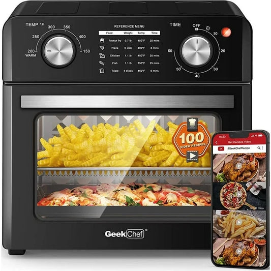 Air Fryer 10QT, Countertop Toaster Oven, 4 Slice Toaster Air Fryer Oven Warm, Broil, Toast, Bake, Air Fry, Oil-Free, Black Stainless Steel, Perfect for Countertop