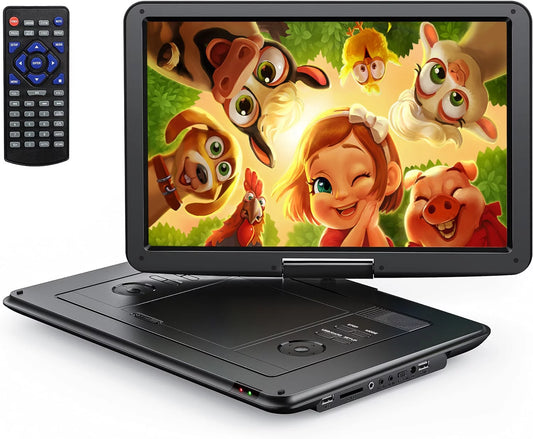 Yoton 17.5 Portable DVD Player 15.5 HD Swivel Screen, 6 Hours Built-in Battery for Kids and Car, Black