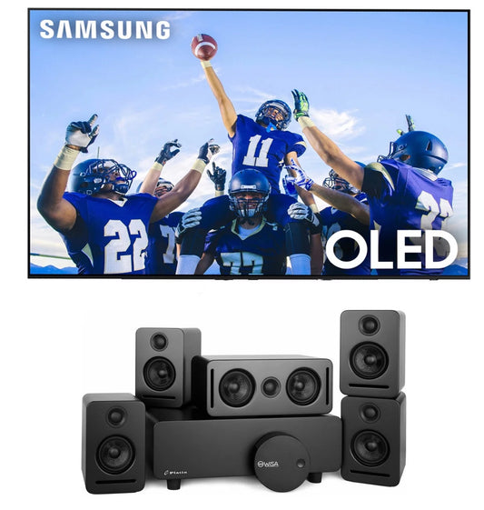 Samsung QN55S90CAFXZA 55 Inch 4K OLED Smart TV with AI Upscaling with a Platin MONACO-5-1-SOUNDSEND 5.1 Sound System with WiSA Transmitter (2023)