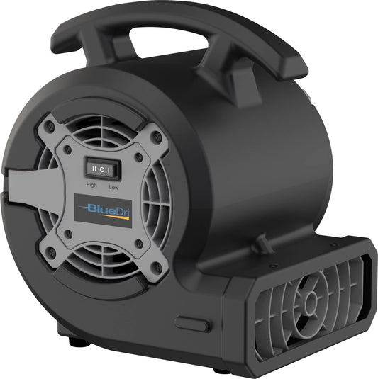 BlueDri 1/8 HP 3 Angle Mini Air Mover Blower Fan with 2 Speeds, Black, BD-VP-15-BK, Condition: New