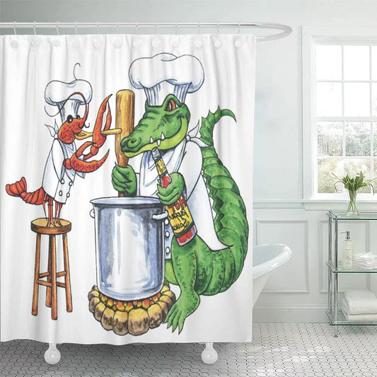 CYNLON Chef Cajun Cook Sous Alligator Crawfish Boil Dinner Restaurant Bathroom Decor Bath Shower Curtain 60x72 inch
