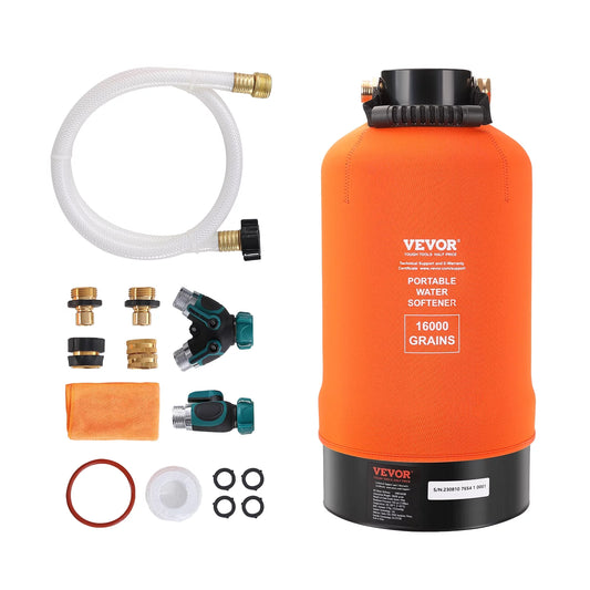 BENTISM RV Water Softener, 16,000 Grain Portable Water Softener, with 3/4 Brass Fittings and 42 Hose, Soften Hard Water Filter System for RVs, Trailers, Boats, Mobile Car Washing, Pressure Washing