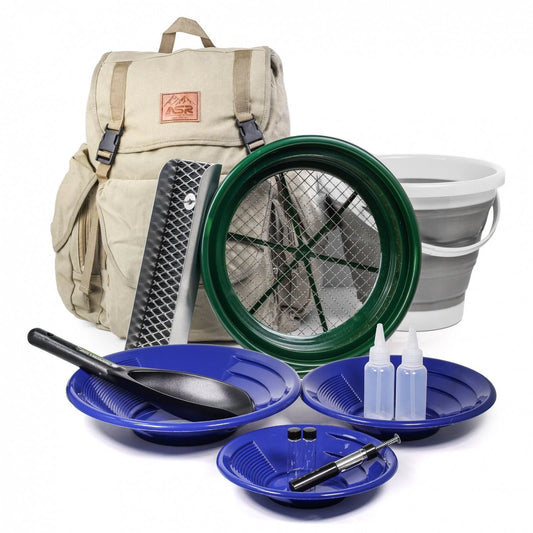 13pc ASR Outdoor Gold Panning Backpack Kit Collapsible Bucket Prospecting Tools