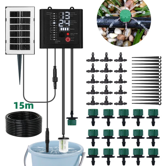 Solar Automatic Drip Irrigation Kit System, 49FT Solar Powered Auto Easy DIY Watering Device Supported Pots Plants, Solar Drip Irrigation for Indoor & Outdoor Plant