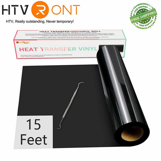HTVRONT 12 x 15FT Heat Transfer Vinyl Black HTV Roll Iron on T-Shirts, Clothing and Textiles for Cricut