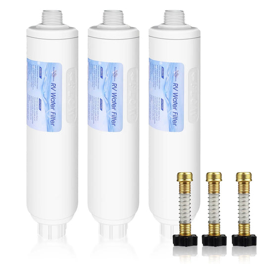 Membrane Solutions RV Inline Water Filter with Flexible Hose Protector (KDF) for RVs and Marines, 3 Pack