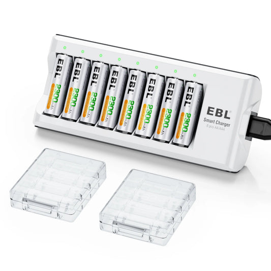 EBL Rechargeable AA Batteries 2300mAh (8 Pack), 1.2V Long Lasting Double a Batteries with Battery Charger for AA AAA Batteries
