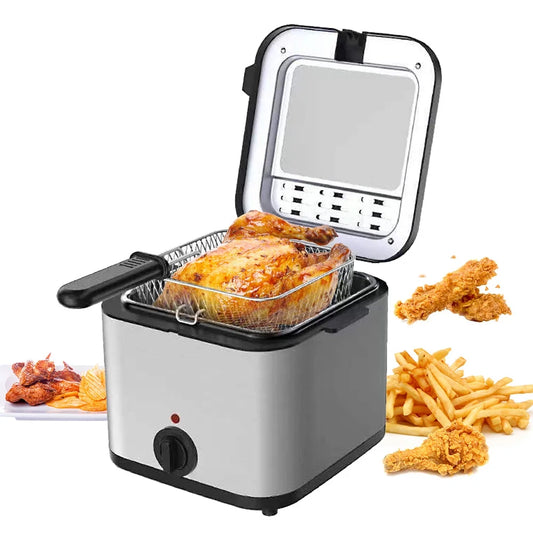 Aoresac Aoresac Stainless Steel Deep Fryer with Basket 2.5 Liter Oil/1000 Watts/Temp Control/Non Stick/Dishwasher Safe Parts Stainless Steel