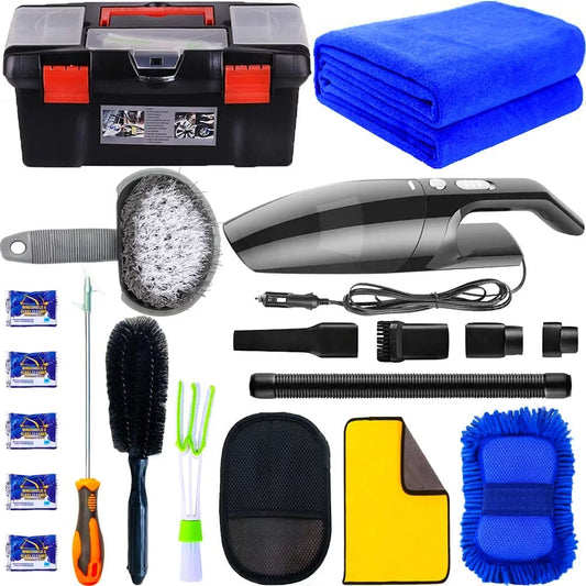 YILAIRIOU Car Cleaning Kit-Car Interior Detailing Kit High Power Handheld Vacuum-Supplies Built for the Perfect Car Wash Kit with Microfiber Sponge and Towels Tire Brush