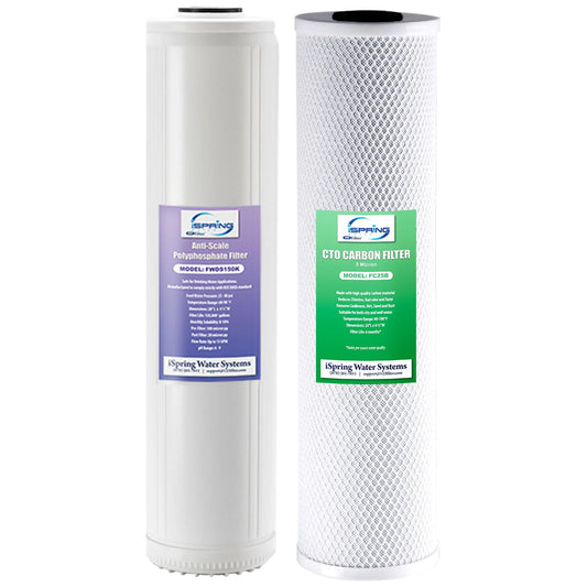 iSpring F2WGB22BDS 4.5” x 20” 2-Stage Whole House Water Filter Replacement Pack, Reduces Chlorine, Scale, Corrosion, Fits WGB22B-DS