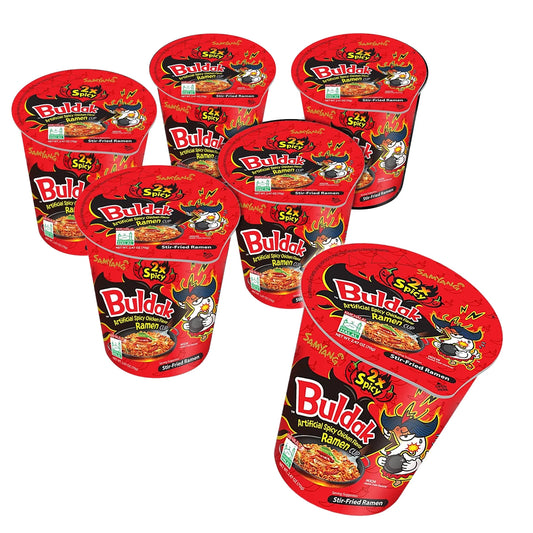 Samyang Buldak  Hot Chicken Stir-Fried Cup Noodles-2X Spicy Flavor (6-Pack)