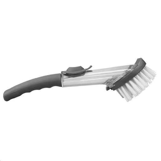Home Basics Heavy Duty Soap Dispensing Plastic Dish Brush with No Slip Grip Handle, Grey