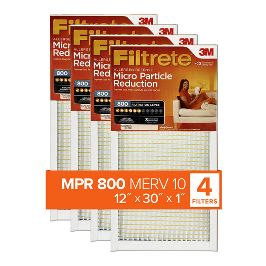 Filtrete 12x30x1 Air Filter, MPR 800 MERV 10, Micro Particle Reduction, 4 Filters