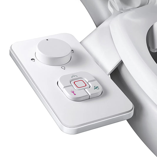 Bidet Attachment - SAMODRA Non-Electric Cold Water Bidet Toilet Seat Attachment with Pressure Controls, Retractable Self-cleaning Dual Nozzles for Frontal & Rear Wash - White