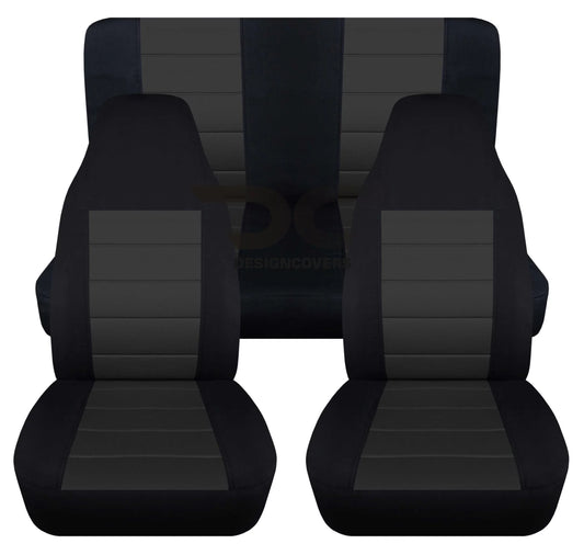 T203-Designcovers Fits 1997-2002 Jeep Wrangler TJ 2door Cotton Seat Covers:Black and Charcoal - Full Set