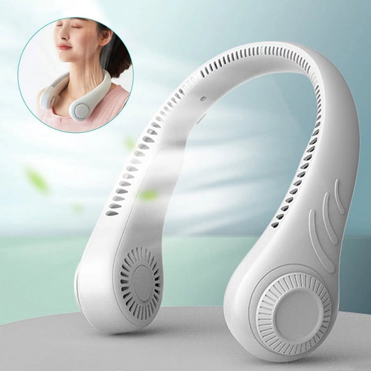 Morttic Portable Neck Fan USB Rechargeable Hands Free Bladeless Neck Fan Mini Neck Air Conditioner Wearable Neck Fan for Traveling Sports Office - White