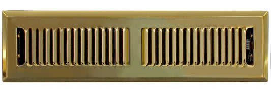 4 X 12 Victorian Floor Register Grille With Dampers - Contempo Decorative Grate - HVAC Vent Duct Cover - Polished Brass